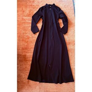 Miss Cazibe Black Zip Front Long Sleeve Midi Dress Size 44 Minimalist